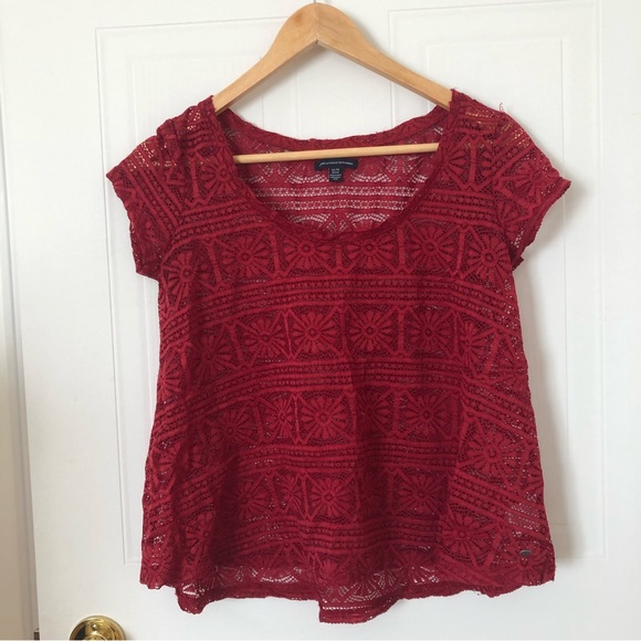 American Eagle Red Lace Top - Picture 1 of 2